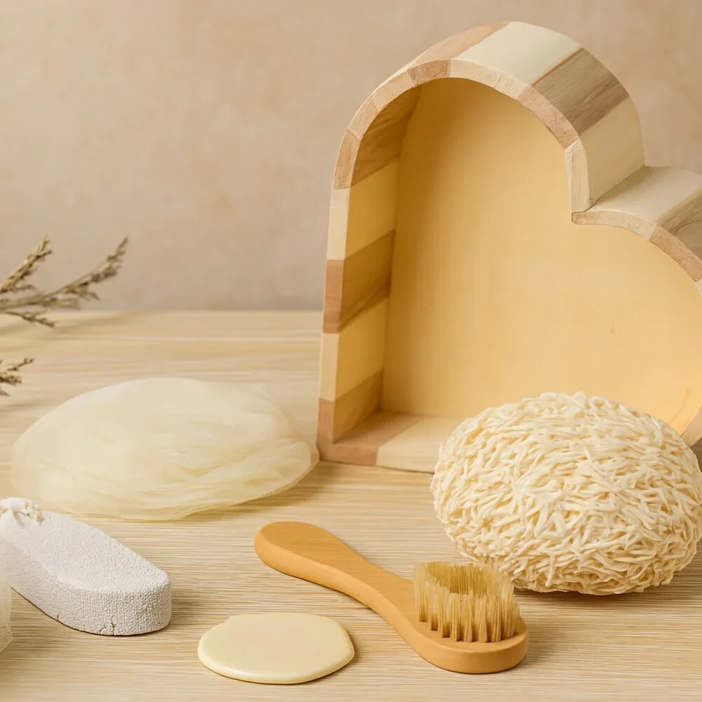 Heart-Shaped Bath Gift Set – Spa Essentials in Wooden Box